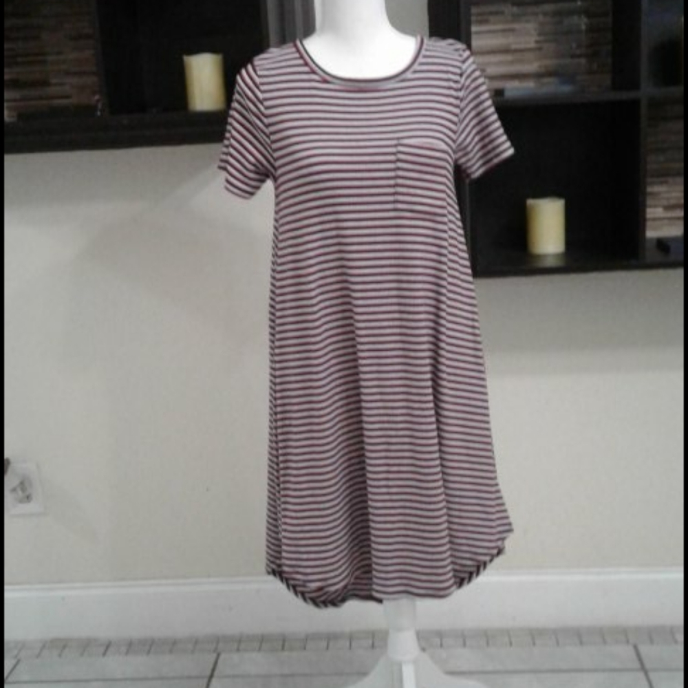 LuLaRoe Carly Striped Knit Flowy Comfy America 4th of July Midi Dress XXS